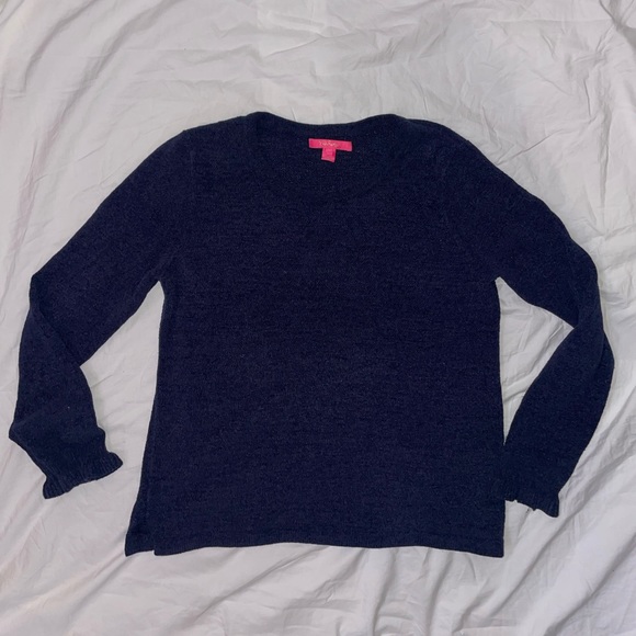 Lily Pulitzer Navy Blue Sweater With Long Ruffle Hem Sleeves - Picture 3 of 16